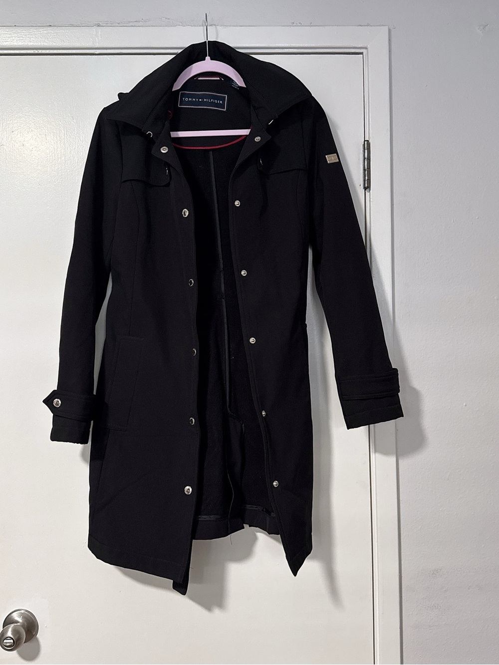 Tommy Hilfiger Women's Black Hooded Shirt Long Coat